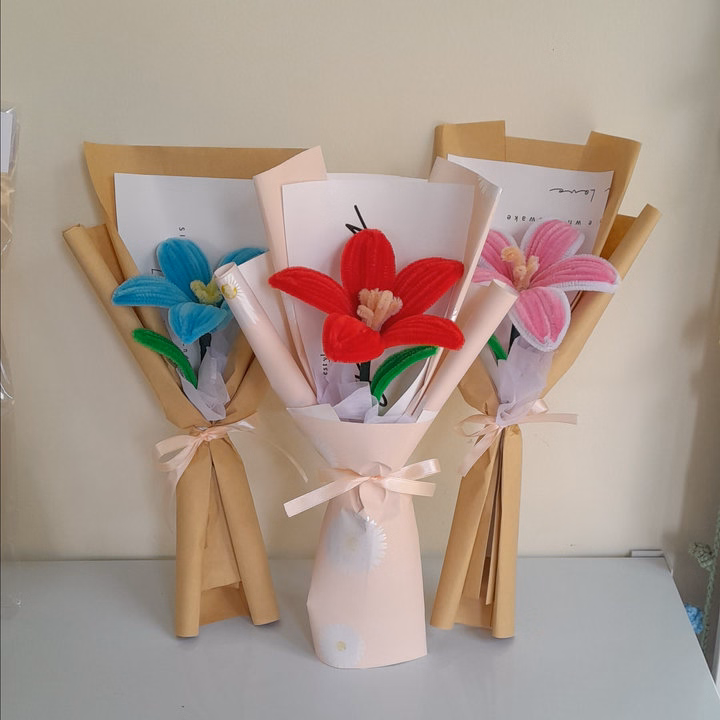 Bó Hoa Ly Kẽm Nhung Handmade Yukishop Yk23 - Ảnh 5