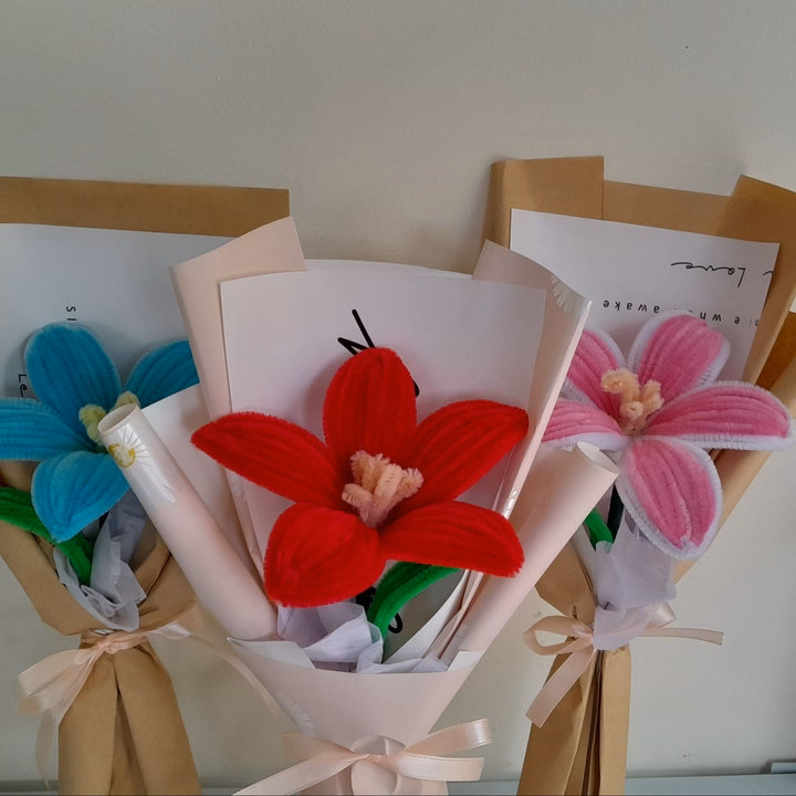 Bó Hoa Ly Kẽm Nhung Handmade Yukishop Yk23 - Ảnh 2