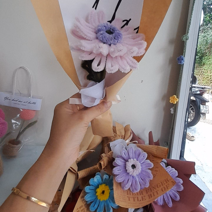 Bó Hoa Đồng Tiền Kẽm Nhung Handmade Yukishop Yk24 - Ảnh 2