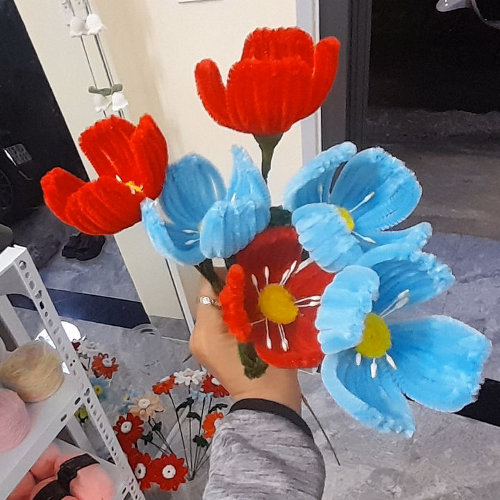 Bó Hoa 1 Bông Kẽm Nhung Handmade Yukishop Yk25 - Ảnh 2