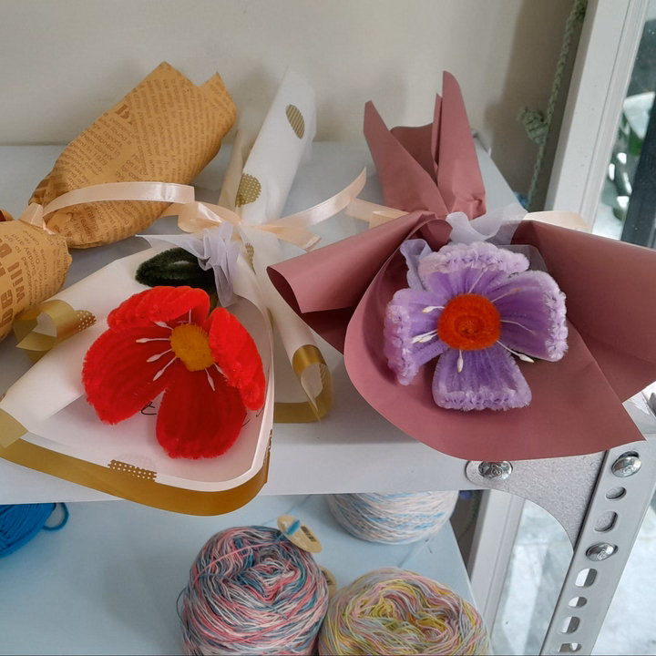 Bó Hoa 1 Bông Kẽm Nhung Handmade Yukishop Yk25 - Ảnh 4