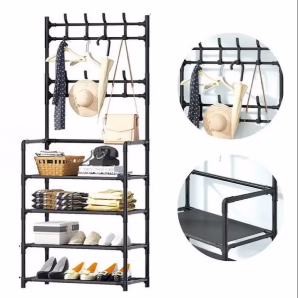 Kệ Chữ L 4 Tầng Để Giày Dép Và Treo Quần Áo Tiện Dụng - Su