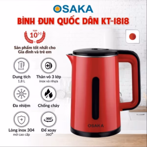 Bình Đun Siêu Tốc 3 Lớp Inox Kt1818 (Đỏ) - Osaka