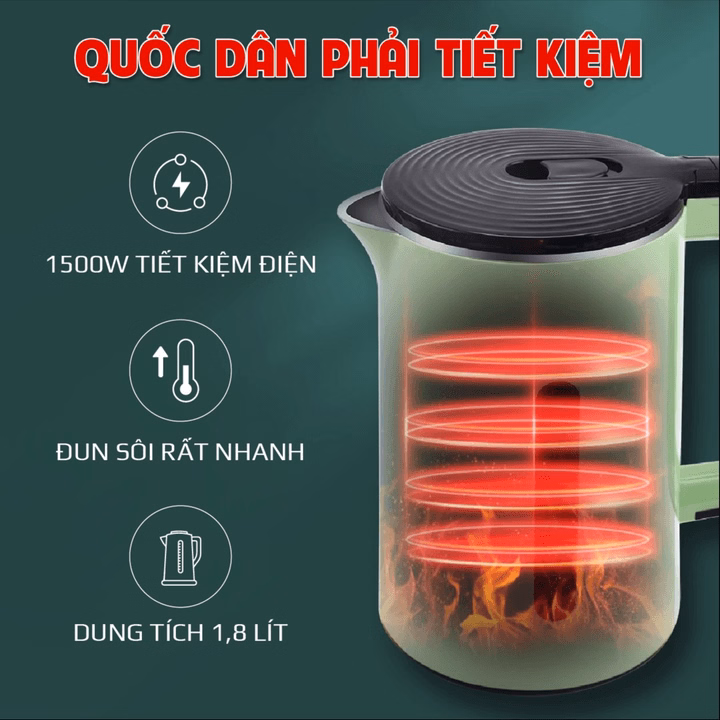 Bình Đun Siêu Tốc 3 Lớp Inox Kt1818 (Xanh) - Osaka - Ảnh 6