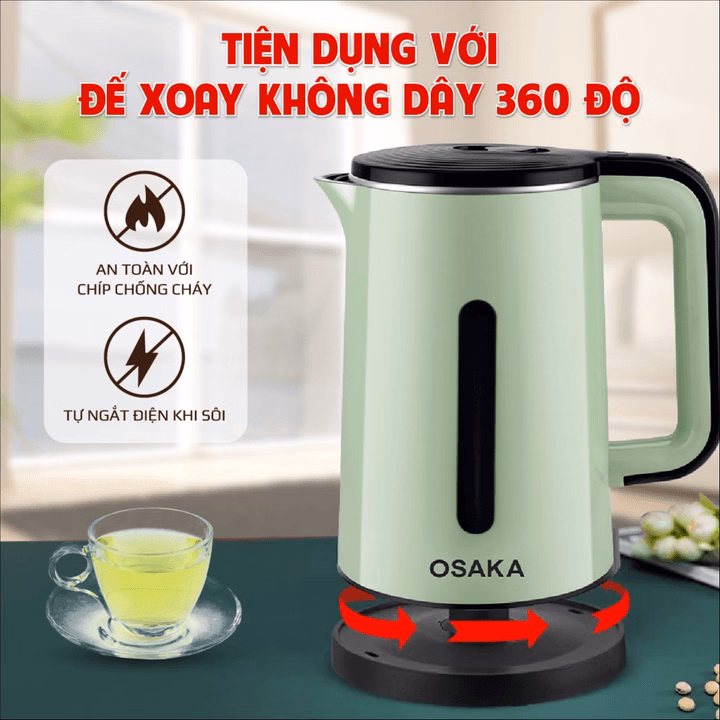 Bình Đun Siêu Tốc 3 Lớp Inox Kt1818 (Xanh) - Osaka - Ảnh 8