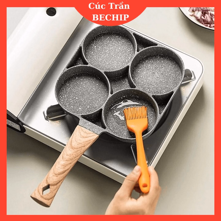 Chảo 4 Ô Chống Dính Tay Cầm Gỗ Đa Năng Ctb528 - Bechip