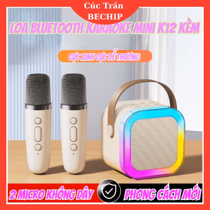 Loa Karaoke Bluetooth Mini K12 Tặng Kèm 2 Mic Không Dây, Có Thể Thay Đổi Giọng Ctb531 - Bechip