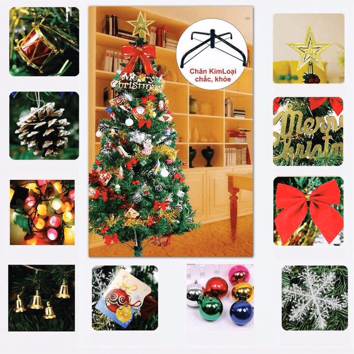 Cây Thông Noel Cao 1,5M, Chân Sắt Đầy Đủ Phụ Kiện Trang Trí Noel Ctb534 - Bechip - Ảnh 3
