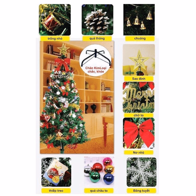 Cây Thông Noel Cao 1,5M, Chân Sắt Đầy Đủ Phụ Kiện Trang Trí Noel Ctb534 - Bechip - Ảnh 4