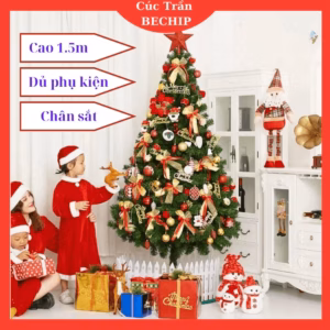 Cây Thông Noel Cao 1,5M, Chân Sắt Đầy Đủ Phụ Kiện Trang Trí Noel Ctb534 - Bechip