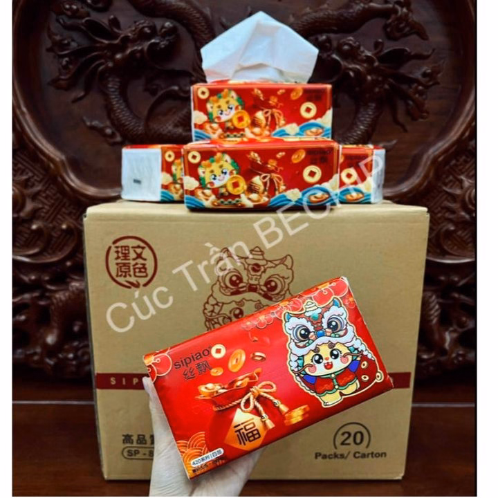 Khăn Giấy Sipiao Mẫu Đỏ Đón Tết Đẹp, Mịn, Dai Ctb536 - Bechip - Ảnh 3