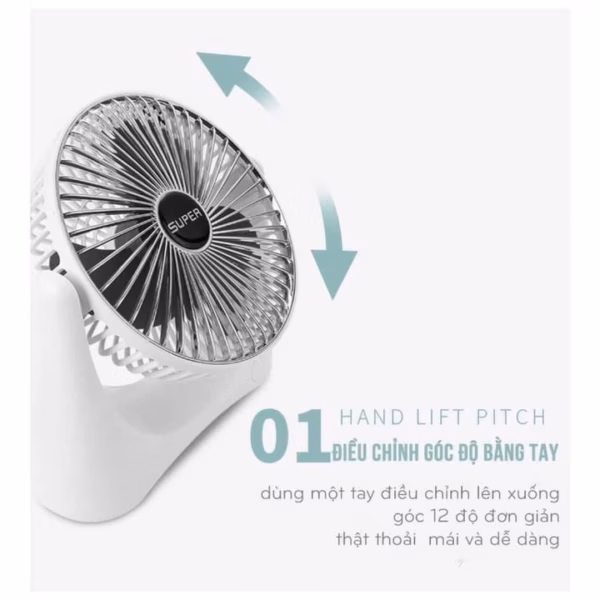 Quạt Sạc Mini Tích Điện Super Xoay 120 Độ Để Bàn Thông Dụng - Shop Mẹ Bống - Ảnh 4