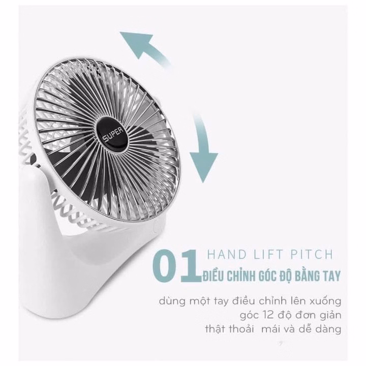 Quạt Sạc Mini Tích Điện Super Xoay 120 Độ Để Bàn Thông Dụng - Shop Mẹ Bống - Ảnh 4
