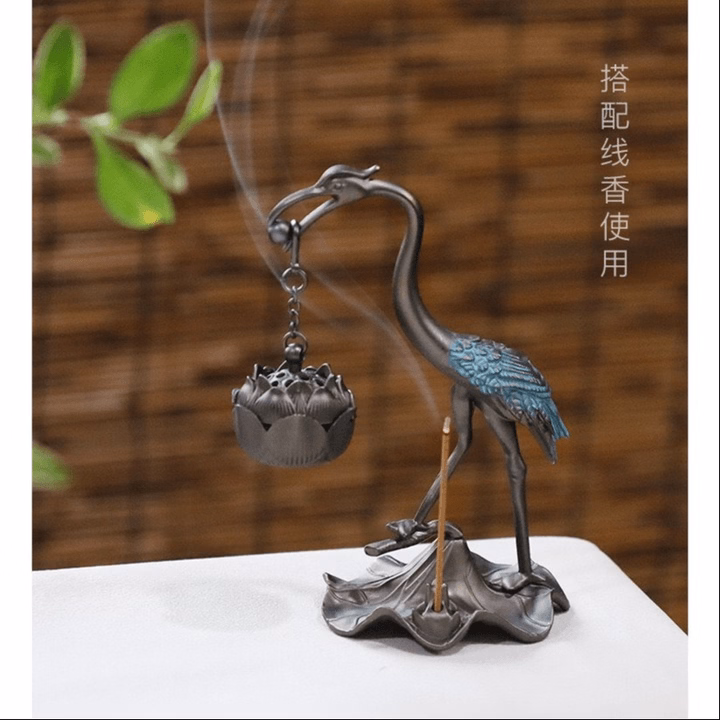 Hồng Hạc Đốt Trầm Hương/Lư Hương Bằng Đồng Hạc Ngậm Hoa Sen Ctb556 - Bechip - Ảnh 4
