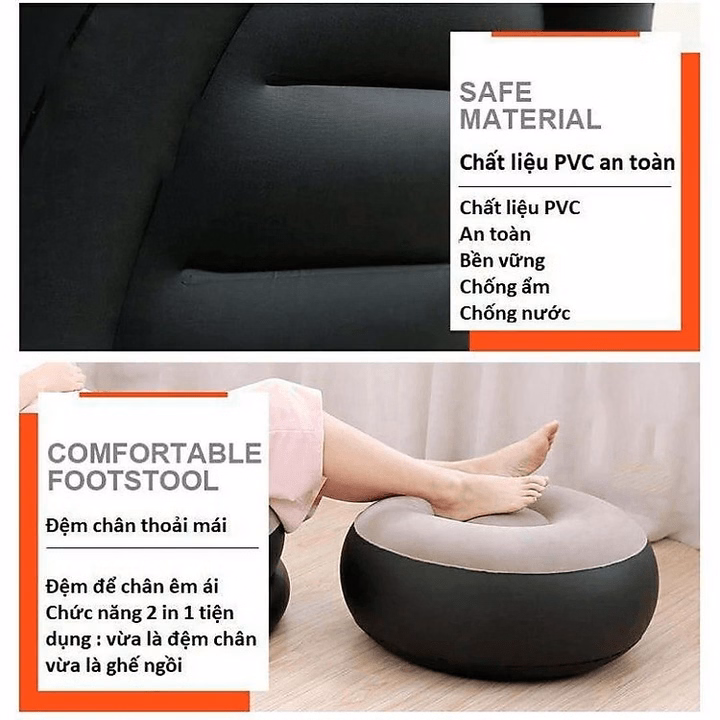 Ghế Đệm Bơm Hơi, Ghế Hơi Tựa Lưng Bọc Nhung Cao Cấp Thư Giản Siêu Êm Tặng Keo Và 2 Miếng Vá, Ctb557 - Bechip - Ảnh 4