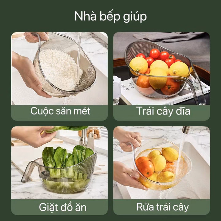 Rổ Vo Gạo, Rửa Trái Cây, Rau Củ Có Lỗ Thoát Nước - Su - Ảnh 8