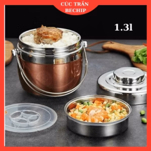 Hộp Cơm Giữ Nhiệt 2 Ngăn 1.3L, Cặp Lồng Bom Xuất Hàn 1,3L Ctb398 - Bechip