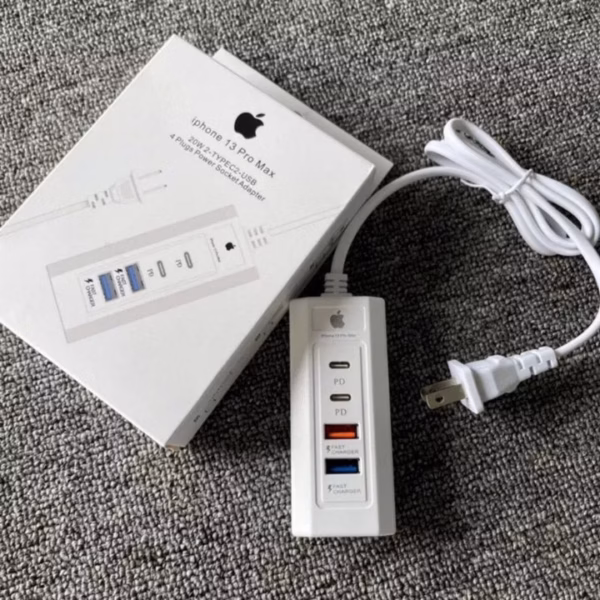 Ổ Cắm Sạc Điện Thoại Ip Tích Hợp Sẵn 2 Cổng Sạc Pd + 2 Cổng Usb Sạc Nhanh - Silver