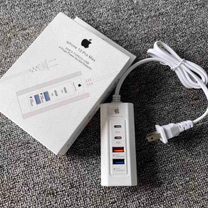 Ổ Cắm Sạc Điện Thoại Ip Tích Hợp Sẵn 2 Cổng Sạc Pd + 2 Cổng Usb Sạc Nhanh - Silver