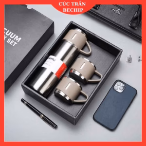 Bộ Bình Giữ Nhiệt Inox Kèm 2 Cốc Sang Trọng 500Ml Vacuum Flask Ctb68 - Bechip