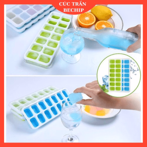 Combo 2 Khay Làm Đá Silicone, Chống Dính 14 Ô Có Nắp Đậy Ctb127 - Bechip