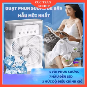 Quạt Điều Hòa Phun Sương, Quạt Điều Hòa Hơi Nước Để Bàn Kèm Đèn Led 7 Màu Ctb196 - Bechip