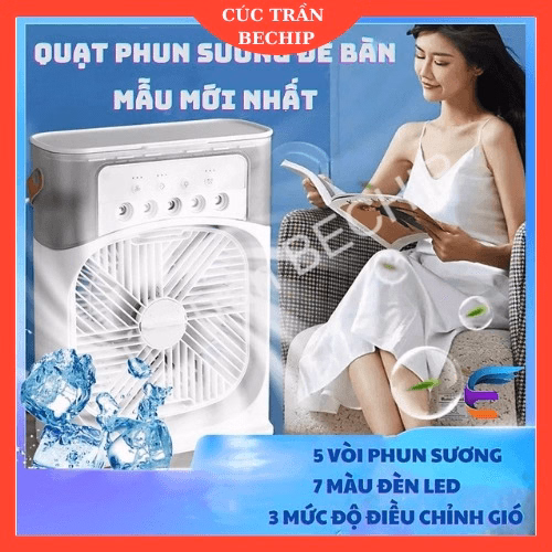 Quạt Điều Hòa Phun Sương, Quạt Điều Hòa Hơi Nước Để Bàn Kèm Đèn Led 7 Màu Ctb196 - Bechip