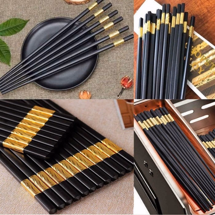 Bộ 10 Đôi Đũa Ăn Hợp Kim Đầu Bọc Vàng - Gdn - Ảnh 3