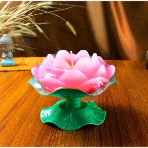 Nến Hình Hoa Sen Có Đế Bằng Lá 6X7Cm - Su