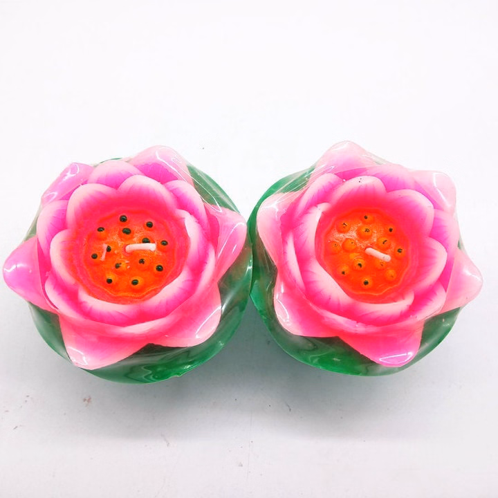 Nến Hình Hoa Sen Có Đế Bằng Lá 6X7Cm - Su - Ảnh 3