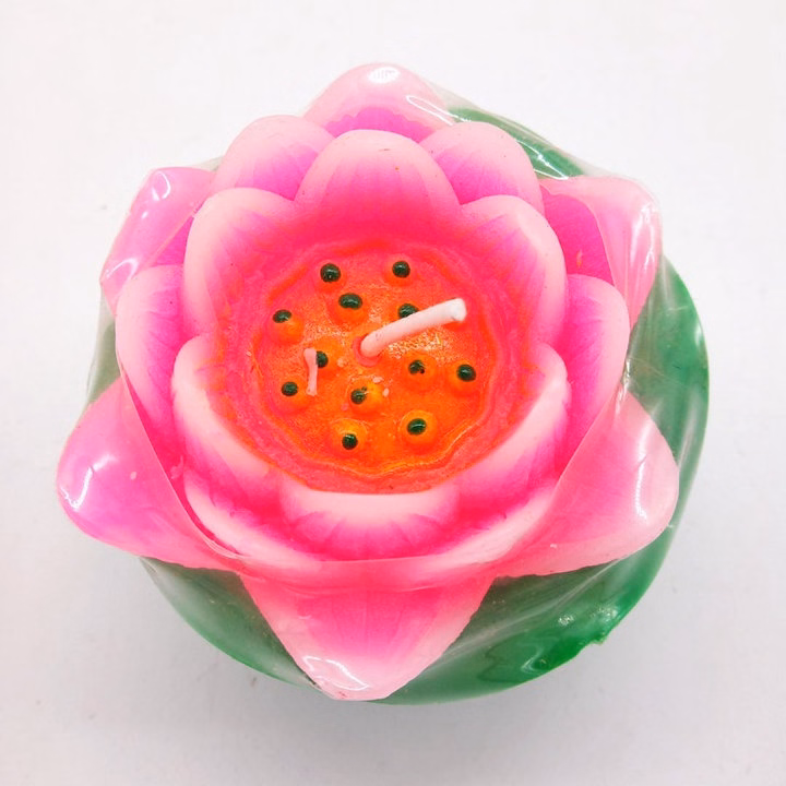 Nến Hình Hoa Sen Có Đế Bằng Lá 6X7Cm - Su - Ảnh 2