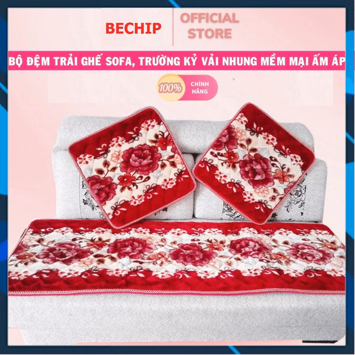 Bộ Thảm Trải Ghế Gỗ, Sofa Siêu Mềm Mịn, 1 Tấm Dài, 2 Tấm Ngắn Ctb598 - Bechip - Ảnh 2