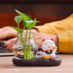 Mèo Thần Tài May Mắn, Trồng Cây, Nuôi Cá Để Bàn - Gdn