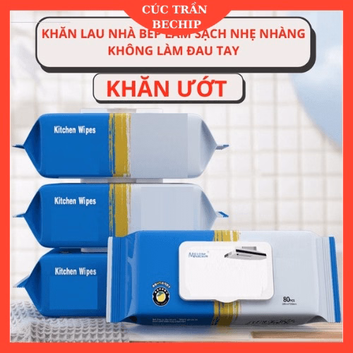 Khăn Lau Bếp Đa Năng, Giấy Ướt Lau Bếp Siêu Sạch Gói 80 Tờ Ctb615 - Bechip