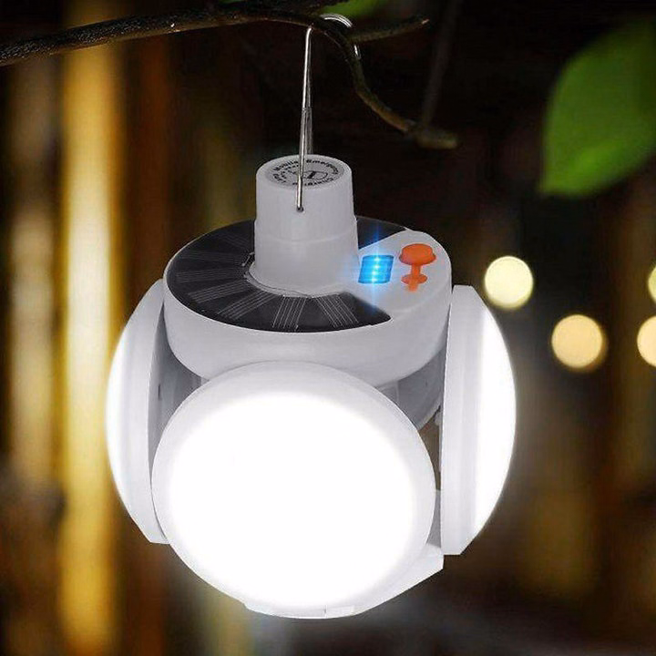 Bóng Đèn Tích Điện Cụp Xòe 4 Cánh 5 Bóng Có Tấm Pin Năng Lượng Mặt Trời - Ảnh 3