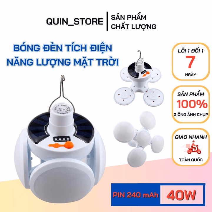Bóng Đèn Tích Điện Cụp Xòe 4 Cánh 5 Bóng Có Tấm Pin Năng Lượng Mặt Trời - Ảnh 9