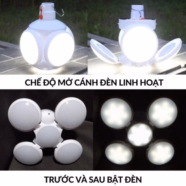 Bóng Đèn Tích Điện Cụp Xòe 4 Cánh 5 Bóng Có Tấm Pin Năng Lượng Mặt Trời - Ảnh 7