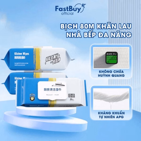 [Combo 5 Gói] Khăn Lau Bếp Đa Năng, Giấy Ướt Lau Bếp Siêu Sạch Gói 80 Tờ Không Độc Hại - Ảnh 3