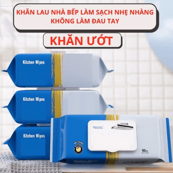 [Combo 5 Gói] Khăn Lau Bếp Đa Năng, Giấy Ướt Lau Bếp Siêu Sạch Gói 80 Tờ Không Độc Hại