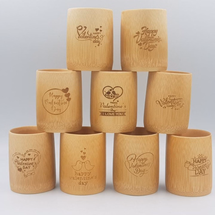 Cốc Tre Uống Nước - Ly Tre Decor Khắc Chữ Valentine'S Day