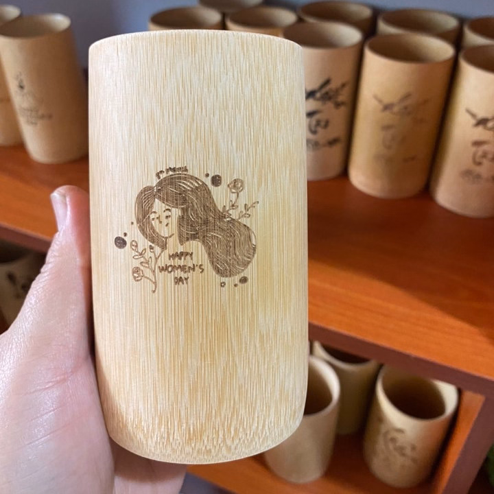 Cốc Tre Uống Nước - Ly Tre Decor Khắc Chữ Happy Women'S Day - Ảnh 9