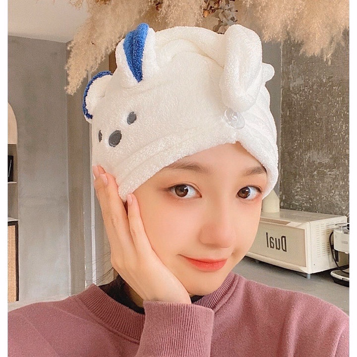 Khăn Quấn Ủ Tóc Siêu Thấm, Làm Khô Tóc Hình Thú Cute - Silver - Ảnh 2