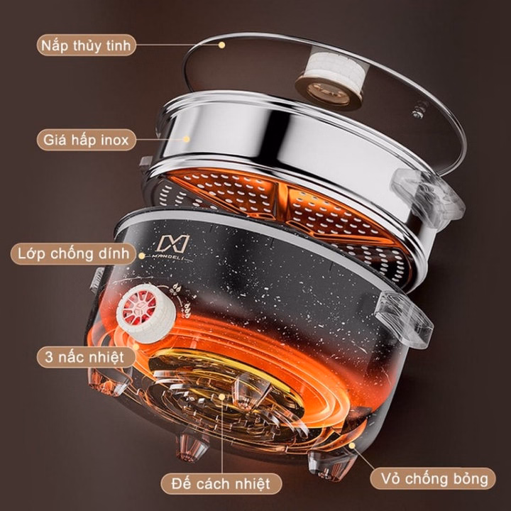 Nồi Lẩu Điện Đa Năng 28Cm Kèm Xửng Hấp Tiện Lợi Ctb117 - Bechip - Ảnh 4