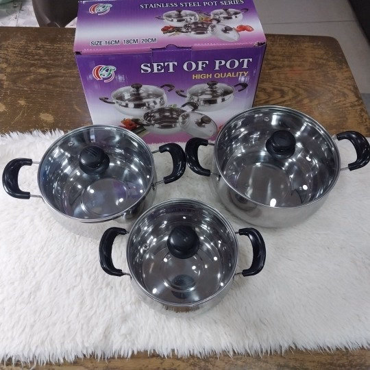 Bộ 3 Nồi Inox Quality 2 Quai Đen (16Cm,18Cm,20Cm) - Gdn