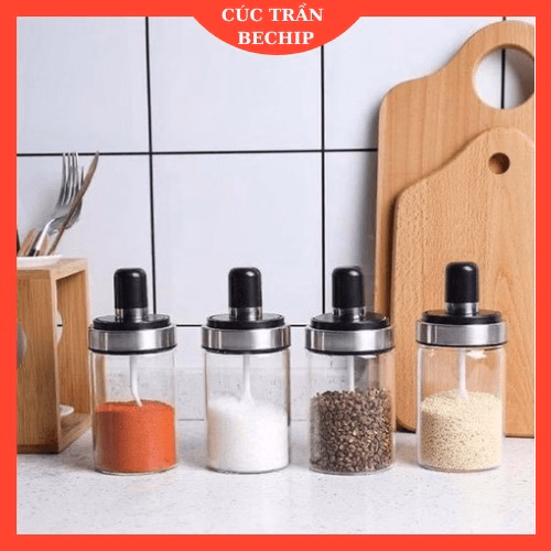 Combo 4 Lọ Đựng Gia Vị Thủy Tinh Có Kèm Muỗng Ctb663 - Bechip