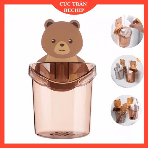 Combo 2 Cốc Gấu Dán Tường Để Bàn Chải Đánh Răng Hình Gấu Có Lỗ Thoát Nước Tiện Lợi Ctb669 - Bechip