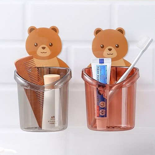 Combo 2 Cốc Gấu Dán Tường Để Bàn Chải Đánh Răng Hình Gấu Có Lỗ Thoát Nước Tiện Lợi Ctb669 - Bechip - Ảnh 3
