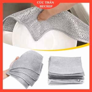 Set 5 Miếng, 10 Miếng Rửa Chén Bát Bằng Sợi Thép, Khăn Lau Bếp Thần Kỳ Bằng Sợi Kim Loại Bạc Ctb671 - Bechip