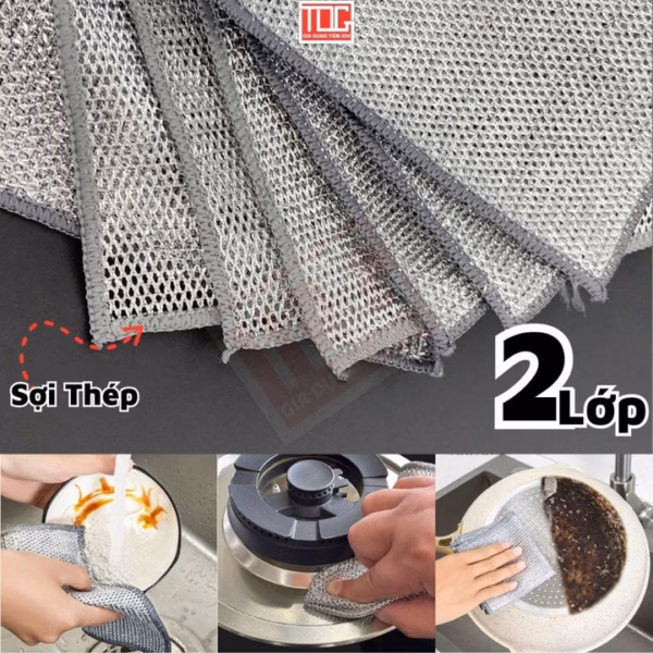 Set 5 Miếng, 10 Miếng Rửa Chén Bát Bằng Sợi Thép, Khăn Lau Bếp Thần Kỳ Bằng Sợi Kim Loại Bạc Ctb671 - Bechip - Ảnh 5