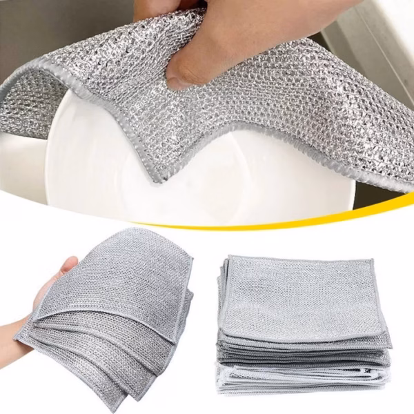 Set 5 Miếng, 10 Miếng Rửa Chén Bát Bằng Sợi Thép, Khăn Lau Bếp Thần Kỳ Bằng Sợi Kim Loại Bạc Ctb671 - Bechip - Ảnh 4
